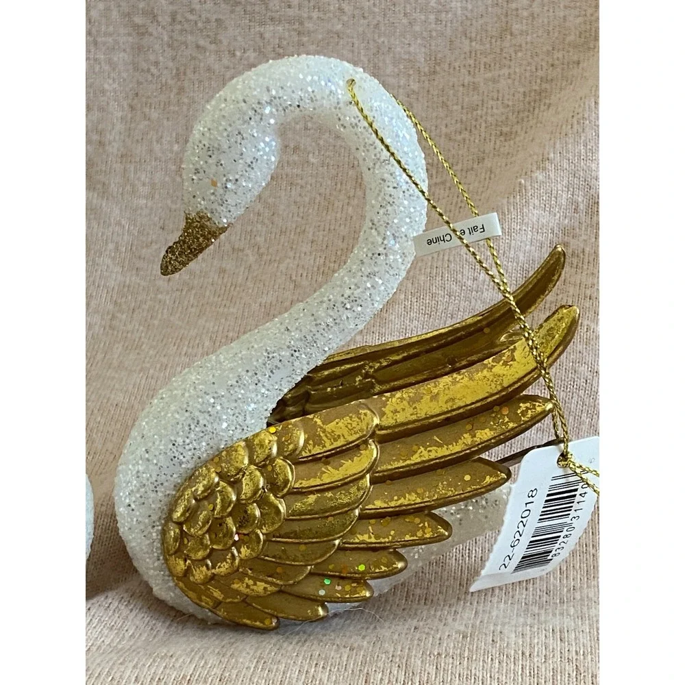 Katherine's Collection ~Vintage Glittering Swan Golden Wings Christmas Ornaments